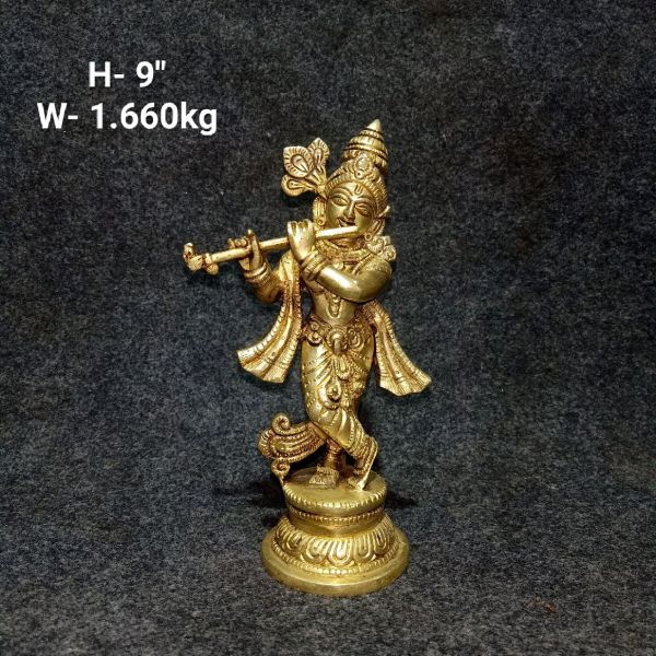 Brass Krishna Idol 1.600Kg 9"Inches