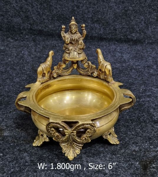 Brass Gaj Laxmi Urli. 1.8kg, 6''