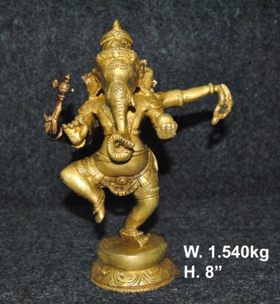 Brass Ganesh Dancing 1.540 Kg 8" Inches