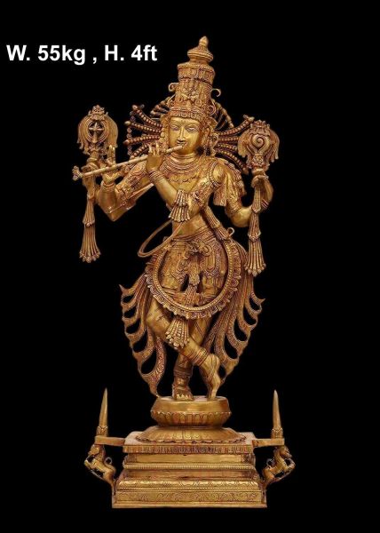 Large Standing Brass Krishna with Flute
