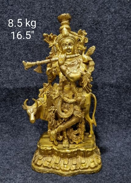 Brass Radha With Cow Idols 8.5 Kg 16.5" Inches