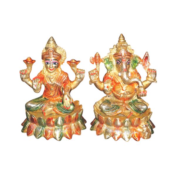 7-inch brass Laxmi Ganesh idols set with vibrant color work.