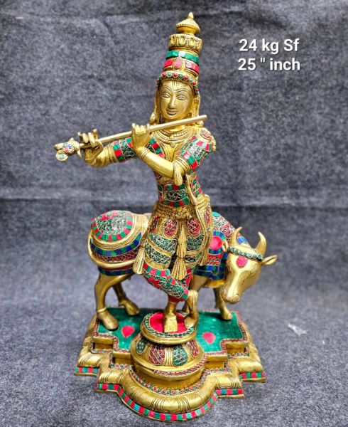 Brass Krishna With Cow 24 kg 25''SF