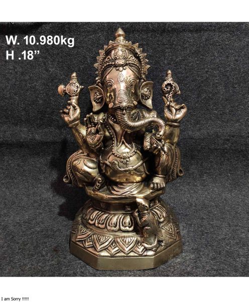 Brass Ganesh on Octagonal Base, Antique Silver