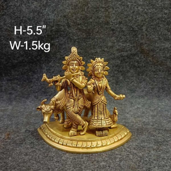 Brass Radha Krishna With Cow Idol 5.5''1.5Kg