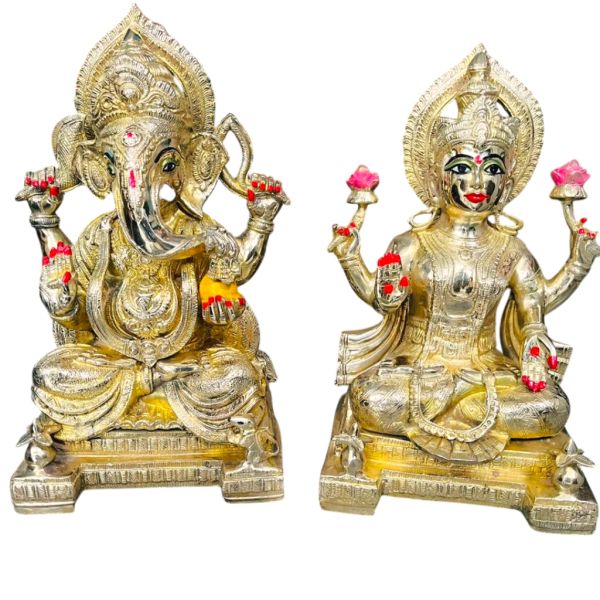 Large Brass Laxmi Ganesh Idol Set (20 Inch, 36 KG Approx)