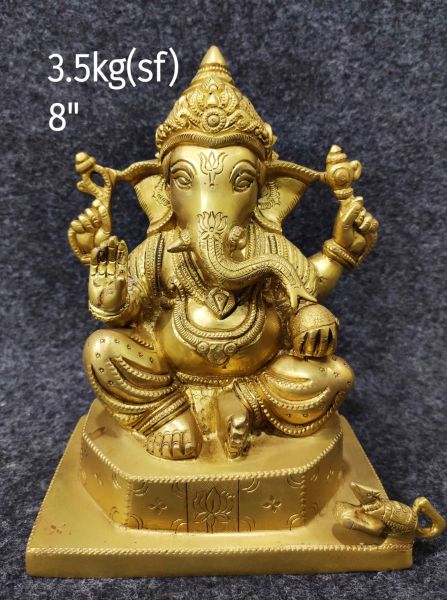 Brass Ganesh on Hexagonal Chowki, Superfine