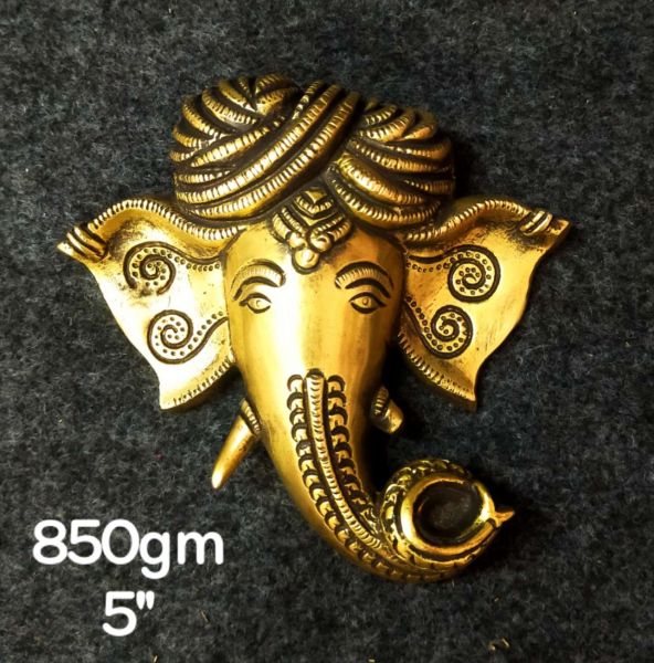 Brass Pagdi Ganesh Face with Diya
