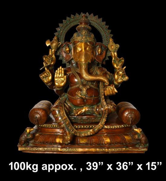 Brass Ganesh with Bolsters, Multi-tone Patina