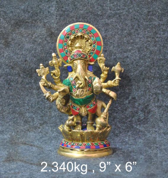 Brass Drishti Ganesh 2.340 Kg 9"x6'' Inches