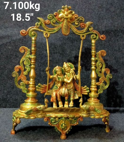 Brass Radha-Krishna Jhula Urli. 7.1kg, 18.5''