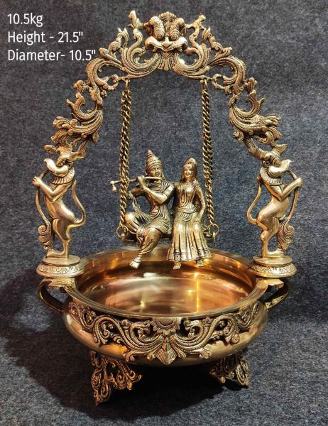 Brass Radha-Krishna Jhula Urli. 10.5 kg, 21.5''