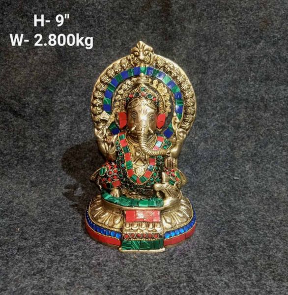 Brass Ganesh with Stone-Work Prabhavali, Small
