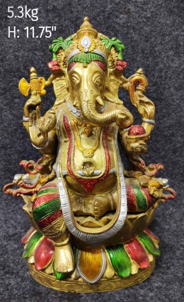 Brass Ganesh with Coloured Enamel Accents