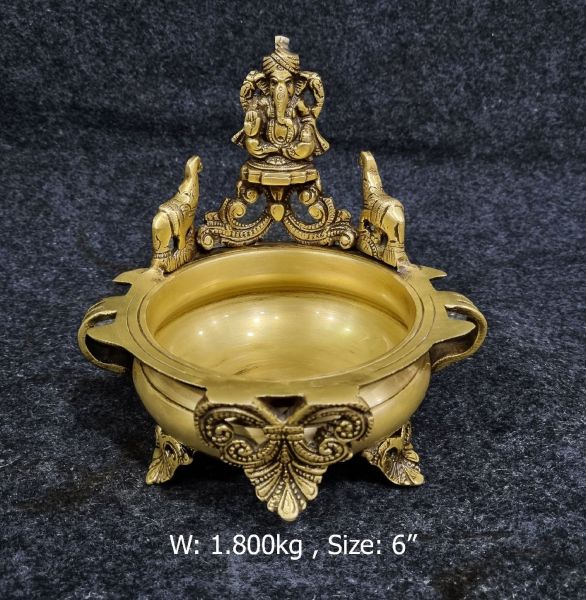 Brass Gaj Ganesha Urli. 1.8kg, 6''