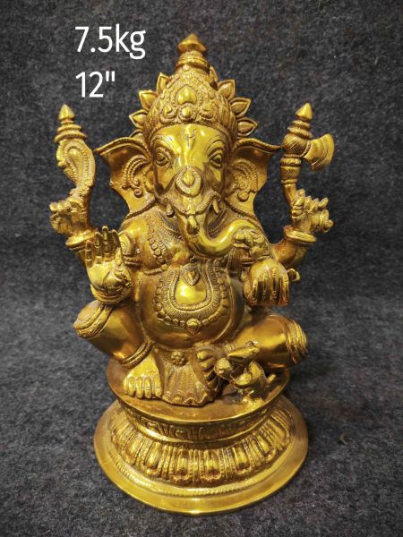 Brass Ganesh on Round Pedestal, Polished