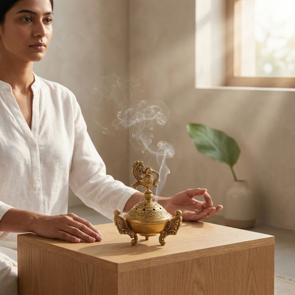 Brass Peacock Dhoop Burner & Incense Holder (6 Inch / 700g)