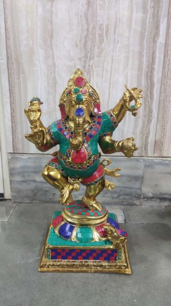 Brass Dancing Ganesh 6.5 Kg 15"x19" Inches