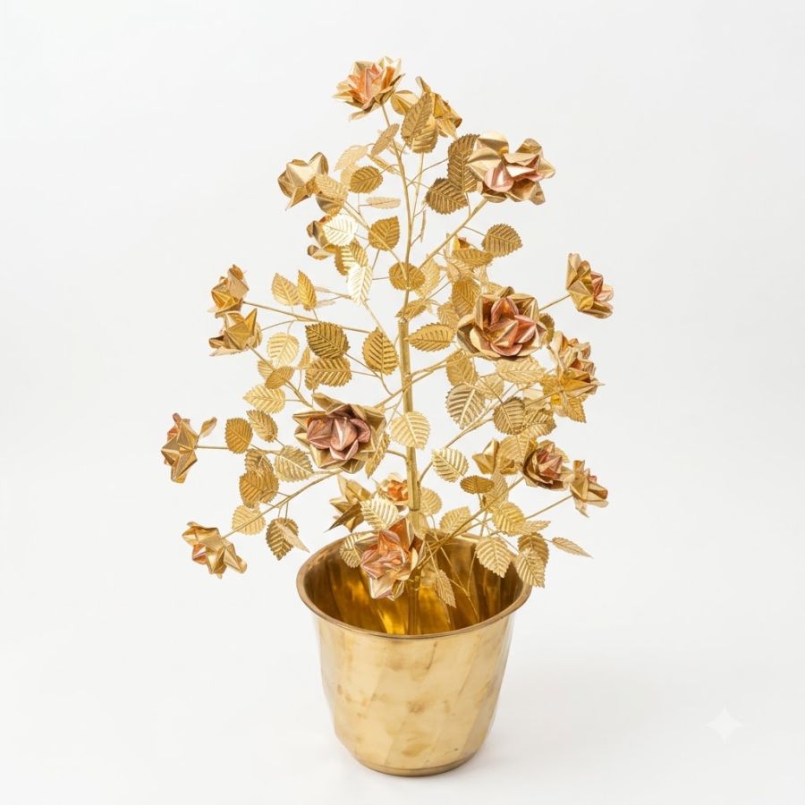 Handcrafted Brass Rose Tree in Pot (2 Ft / 750g), hand-cast brass
