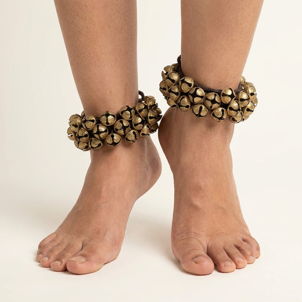 Brass Ghungroo Ankle Bells Pair - Gold Polish Finish