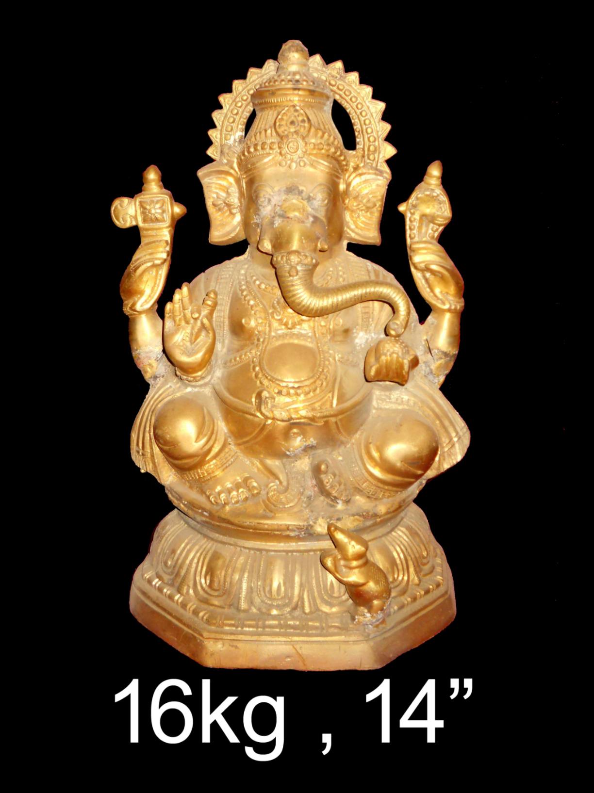 Brass Ganesh 16 Kg 14 " Inches