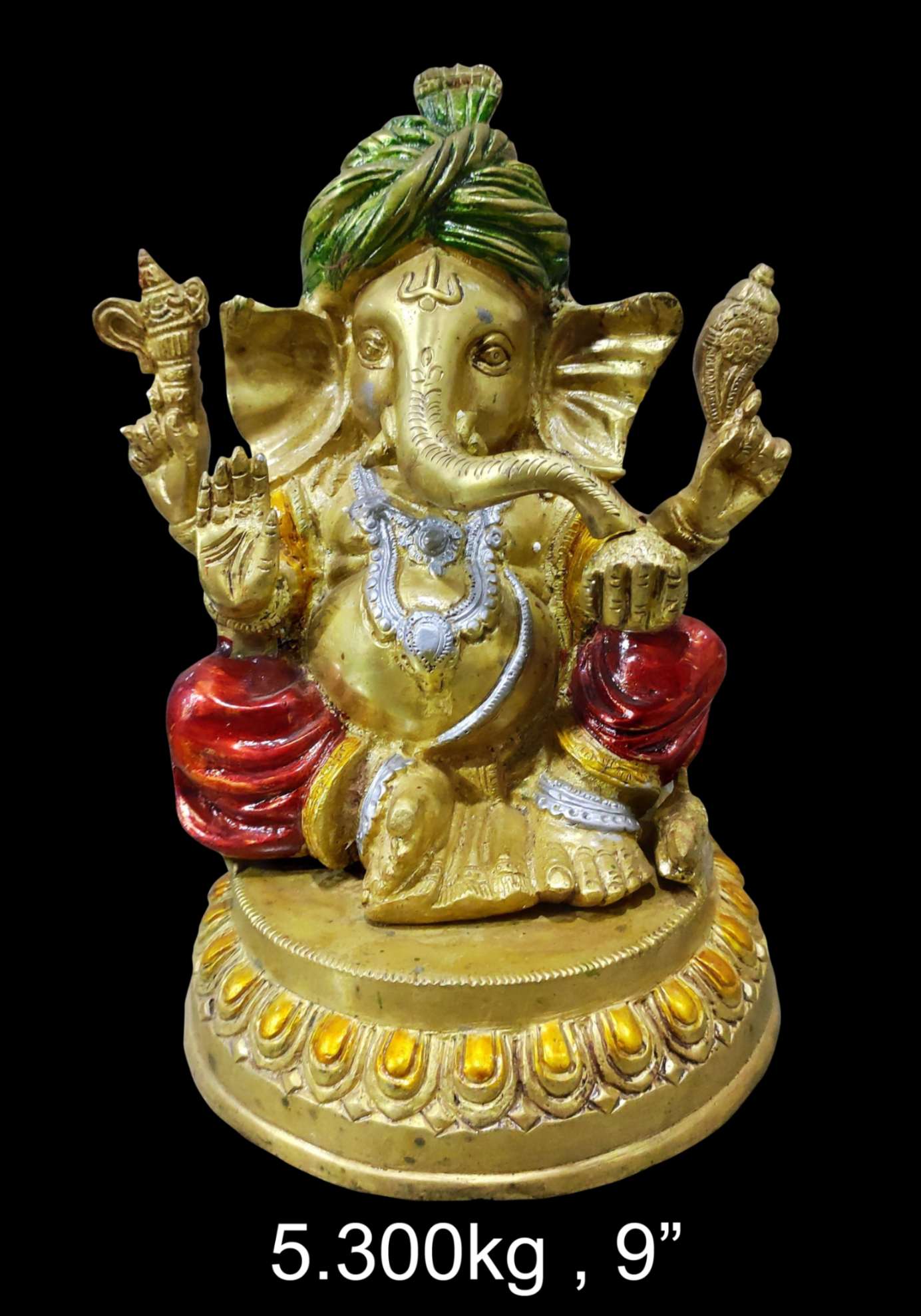 Brass Ganesh 5.300 Kg 9" Inches