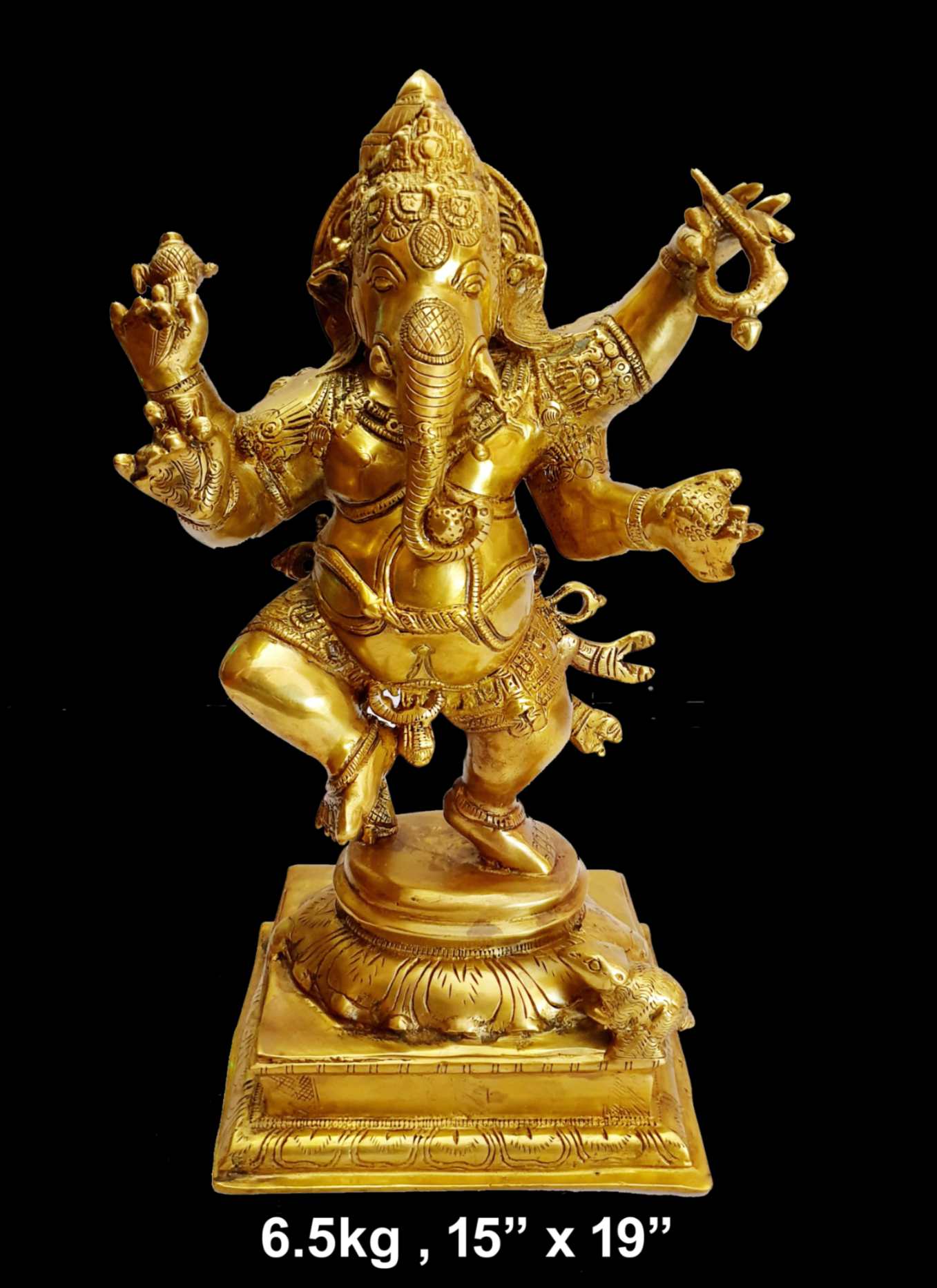 Brass Dancing Ganesh 6.5 Kg 15"x19" Inches