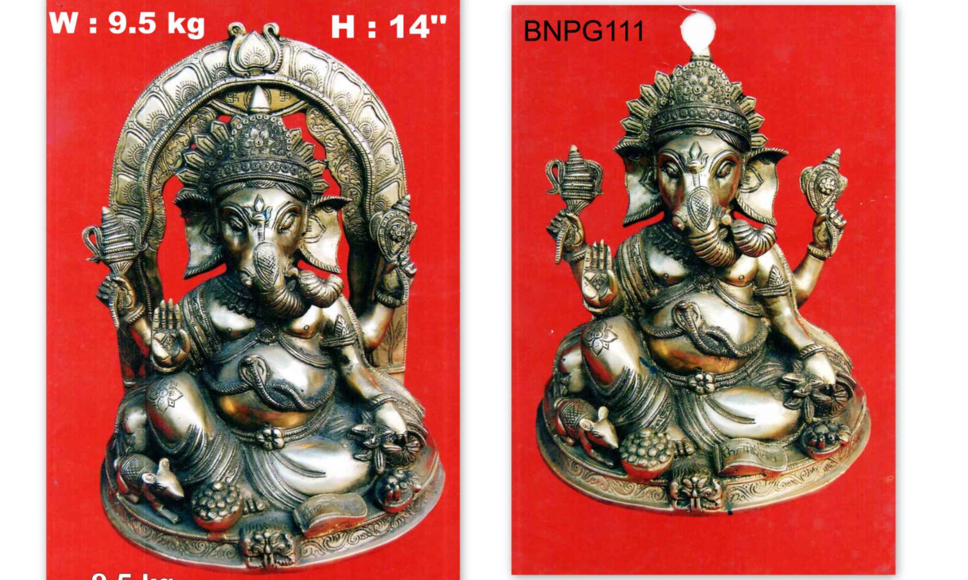 Brass Ganesh 9.5 Kg 14" Inches
