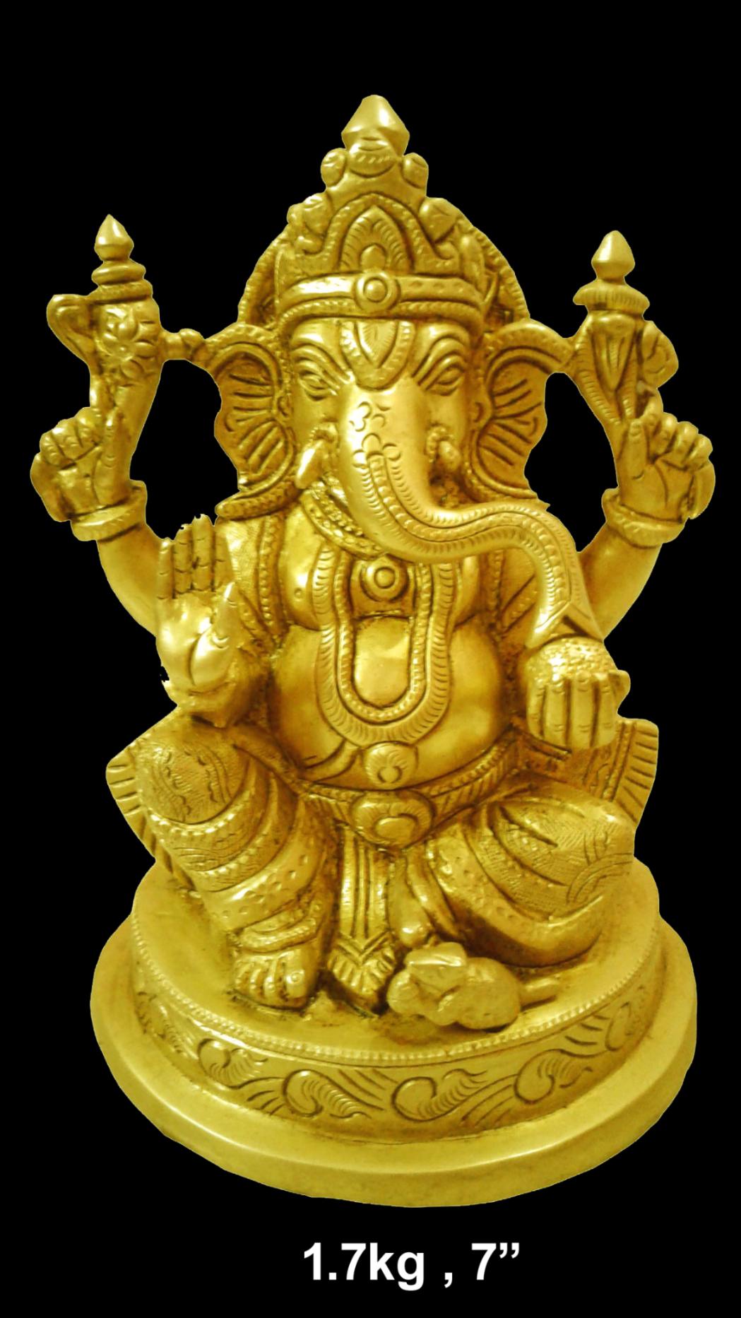 Brass Ganesh 1.700 Kg 7" Inches