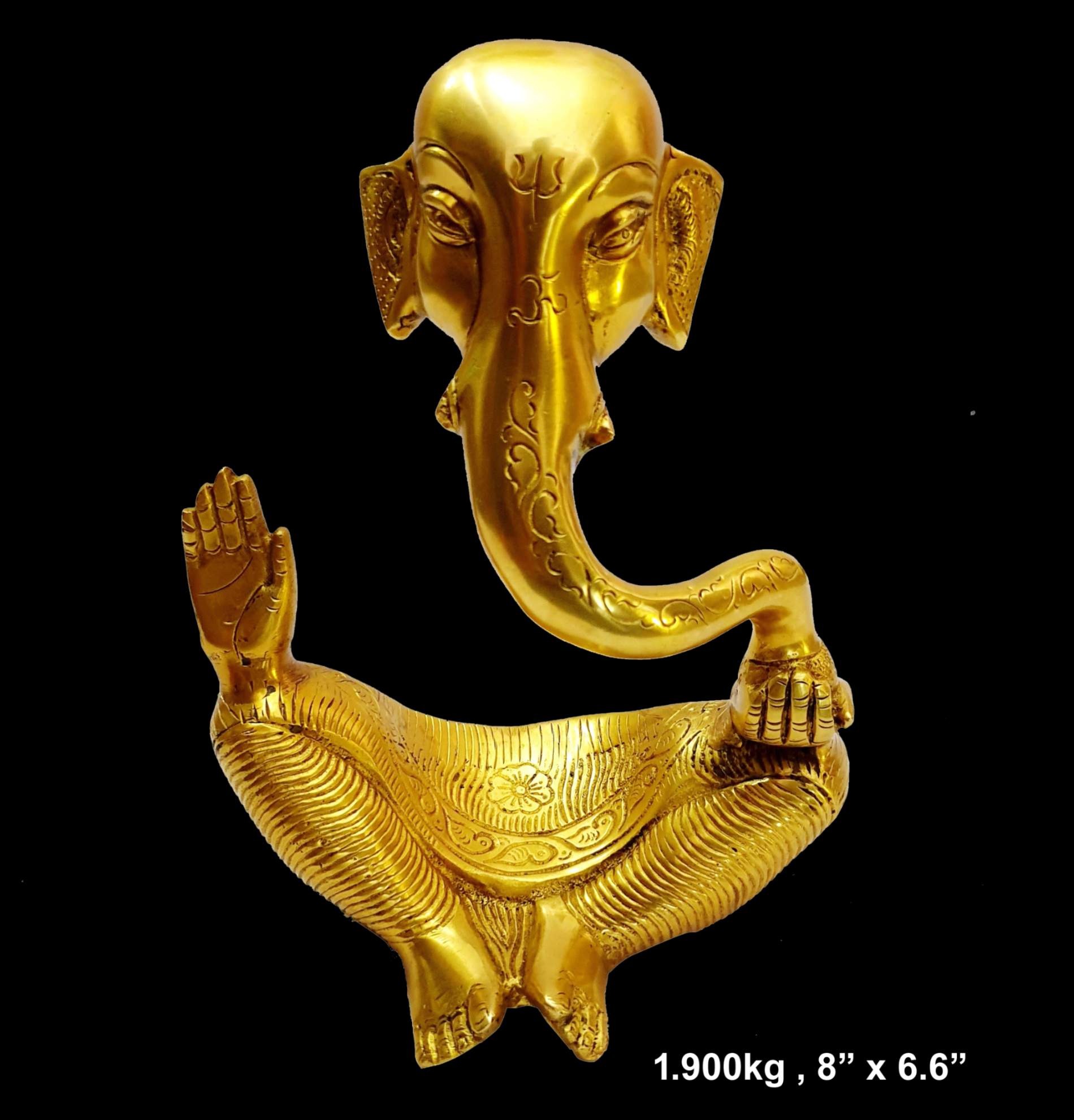 Brass Ganesh 1.900 Kg 8"x6.6" Inches