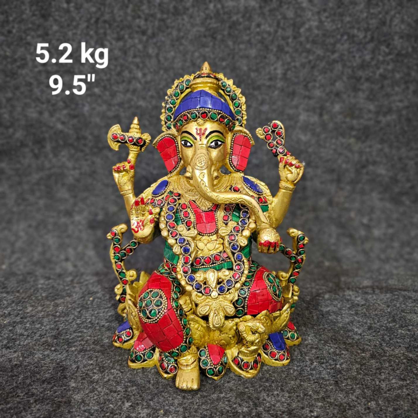 Brass Ganesh Sitting 5.2 Kg 9.5" Inches