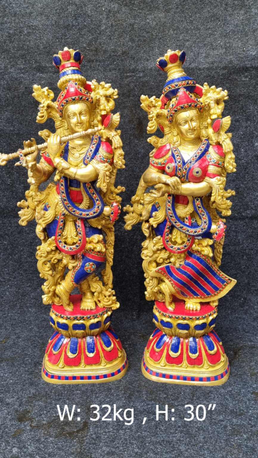 Brass Radha Krishna Idols 32Kg 29''Inches