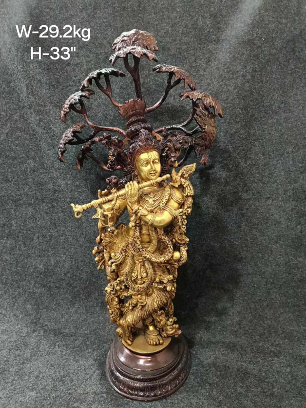 Brass Krishna With Tree Idol 29.200 33"Inches