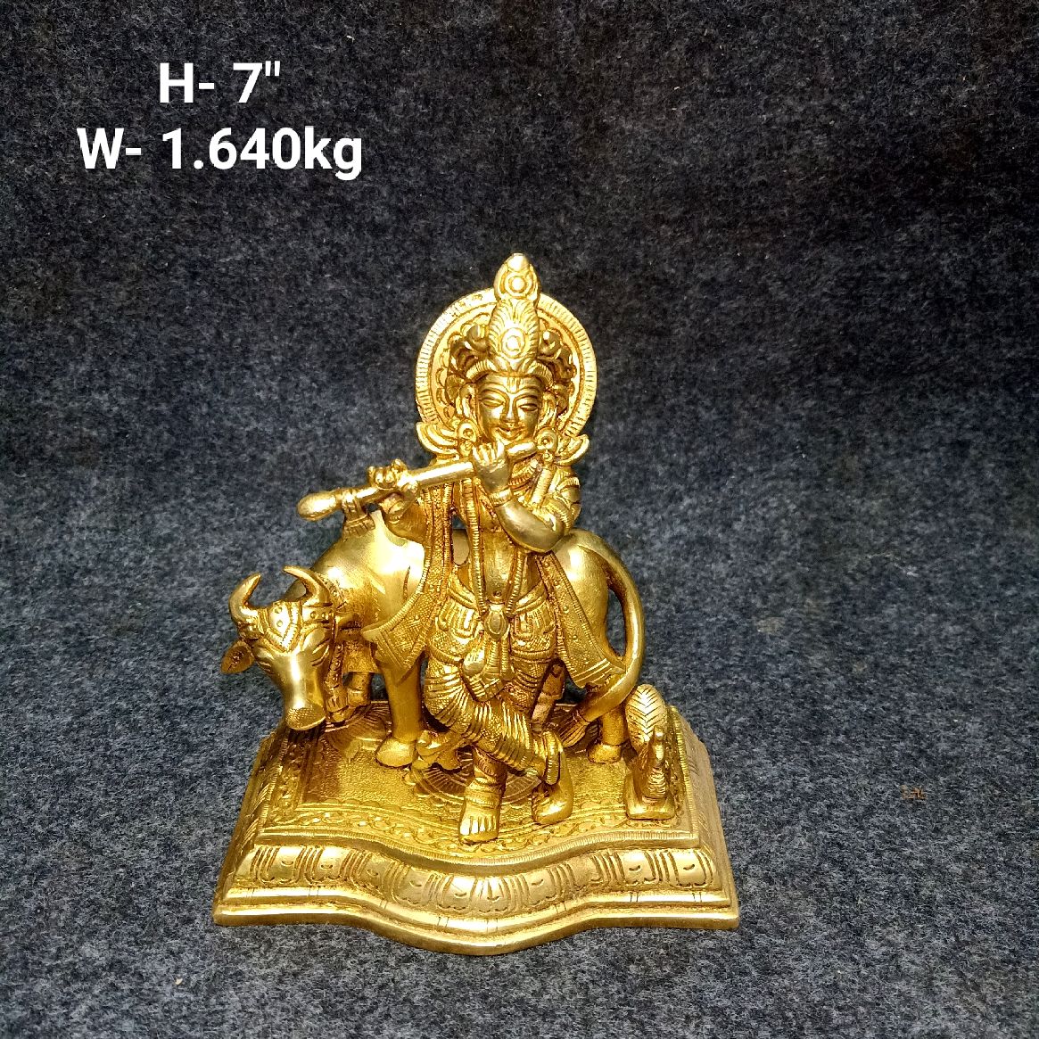 Brass Krishna With Cow 1.64 kg 7''SF