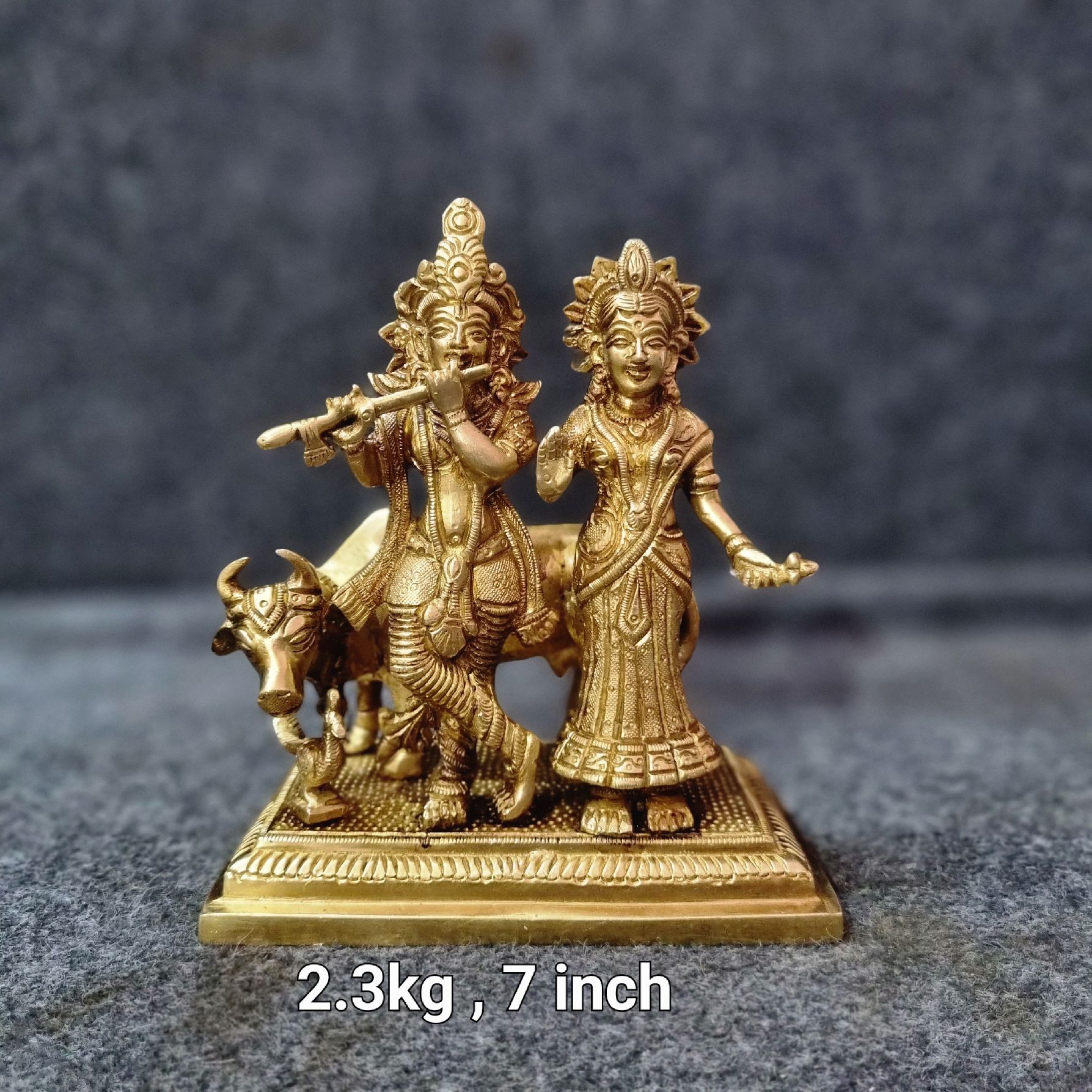 Brass Radha Krishna With Cow Idols 2.300kg 7"Inches