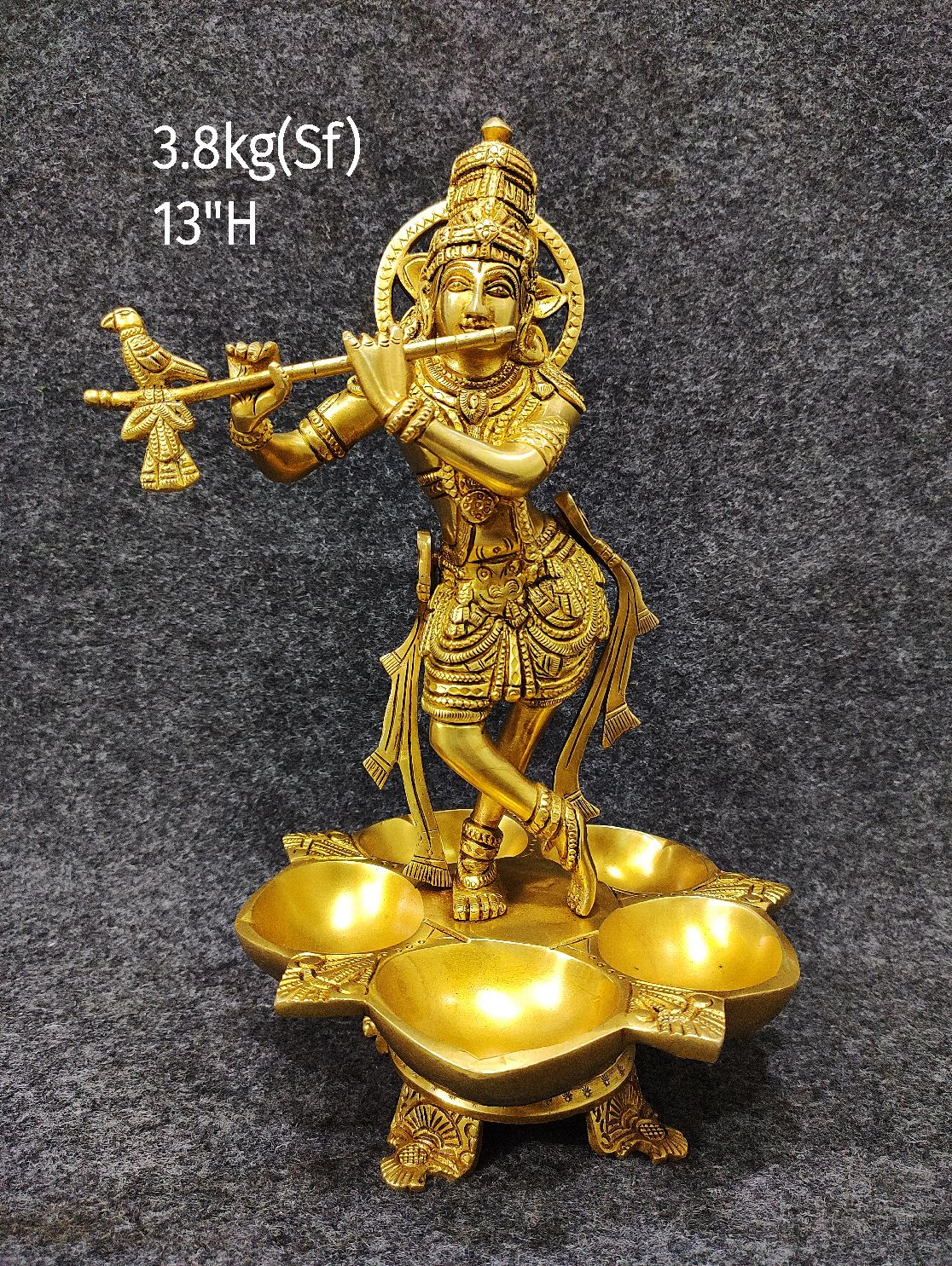 Brass Krishna Deepak Idols 3.8 Kg 13" Inches