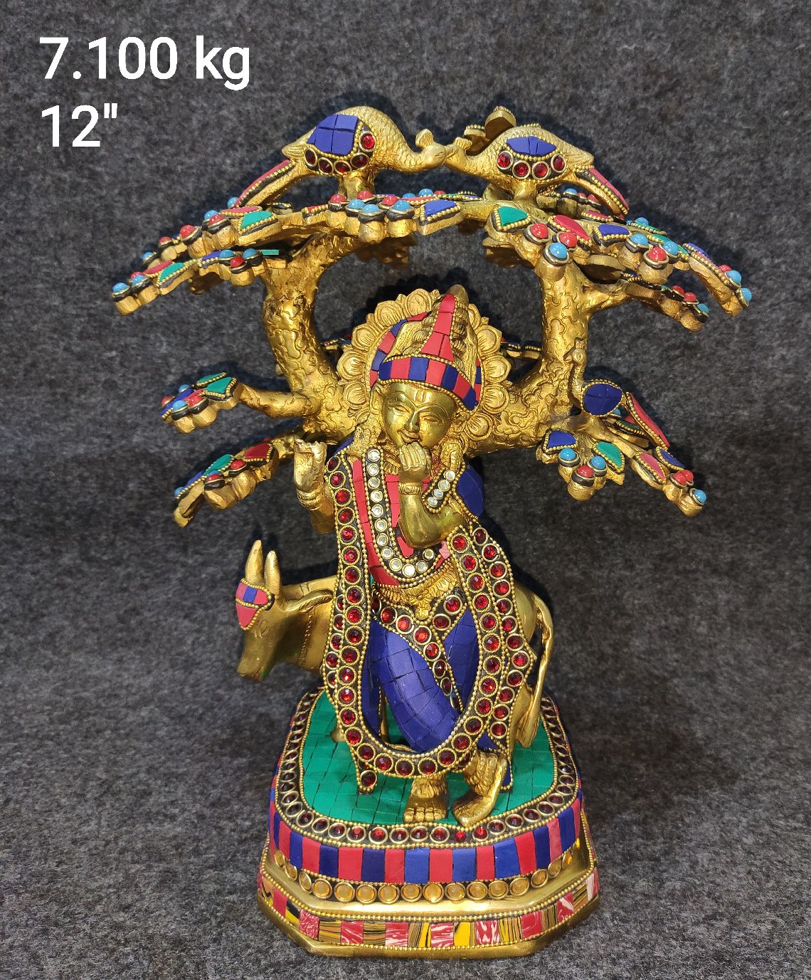Brass Cow Krishna With Tree 7.100 Kg 12" Inches