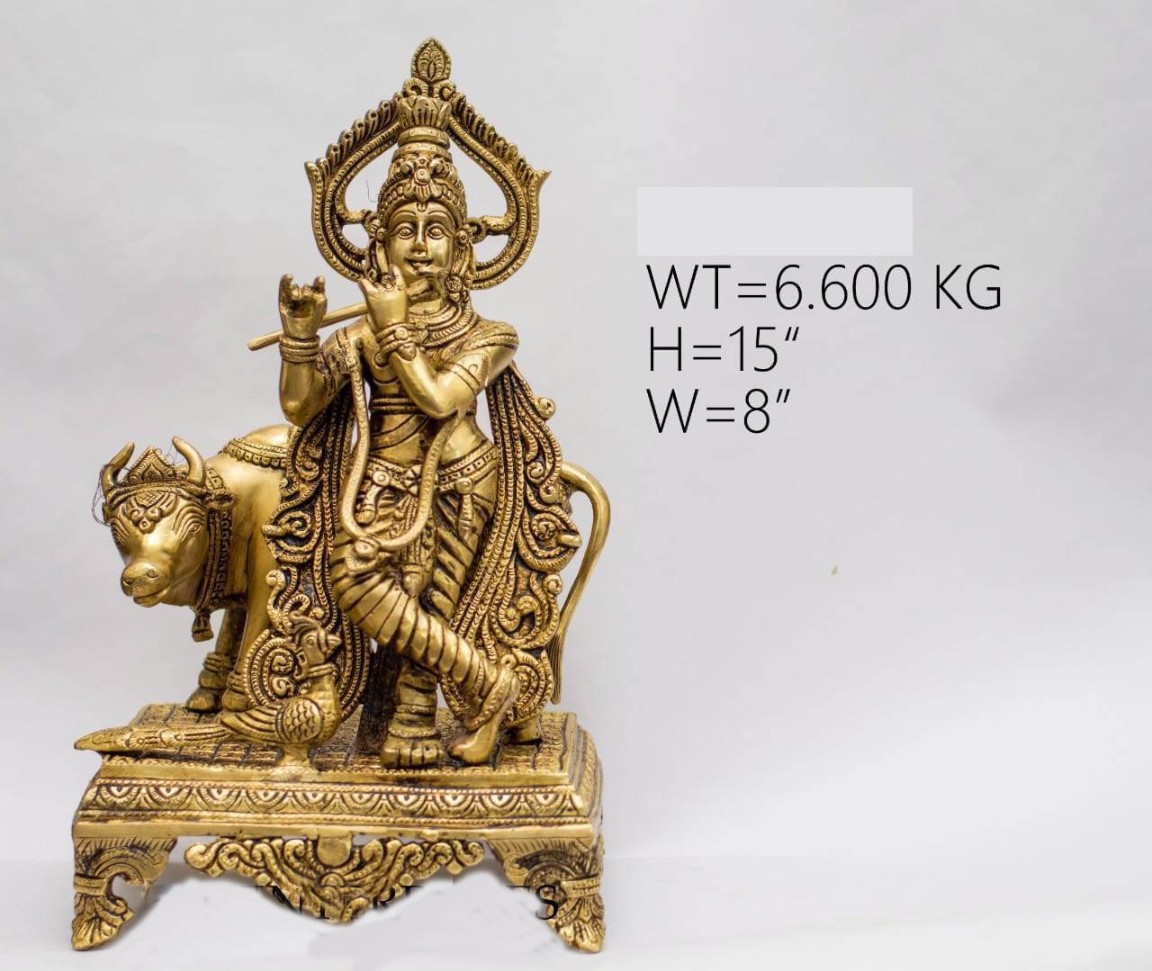 Brass Radha Krishna With Cow Idols 6.600Kg 15"Inches