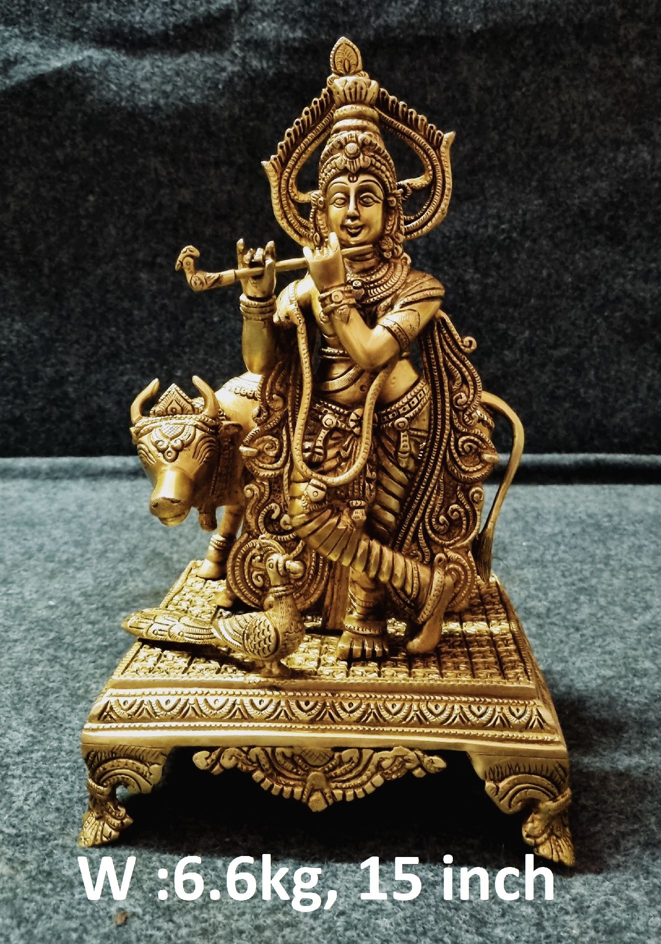 Brass Radha Krishna With Cow Idols 6.600Kg 15"Inches