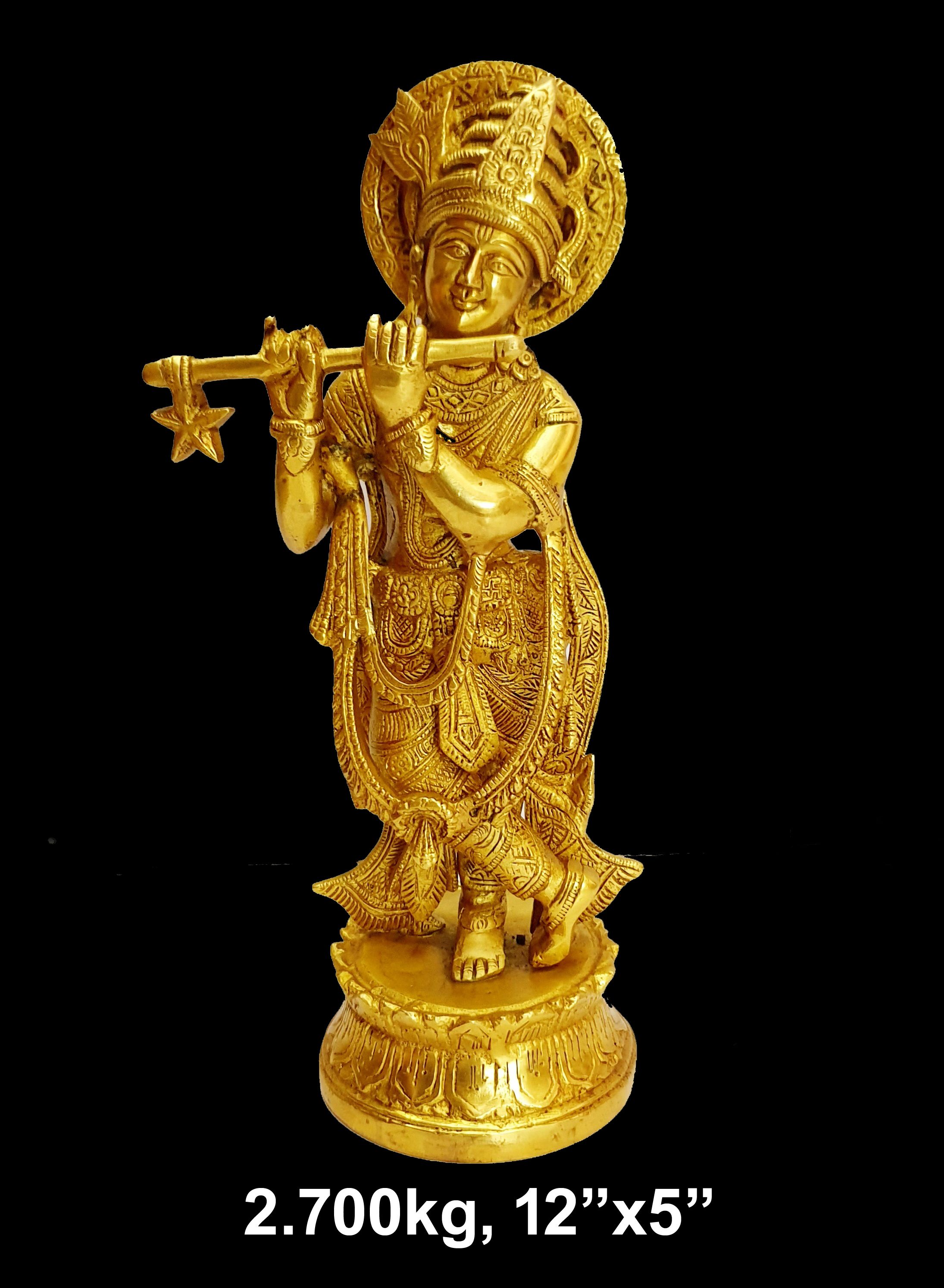 Brass Krishna Idols 2.700 Kg 12.5" inches
