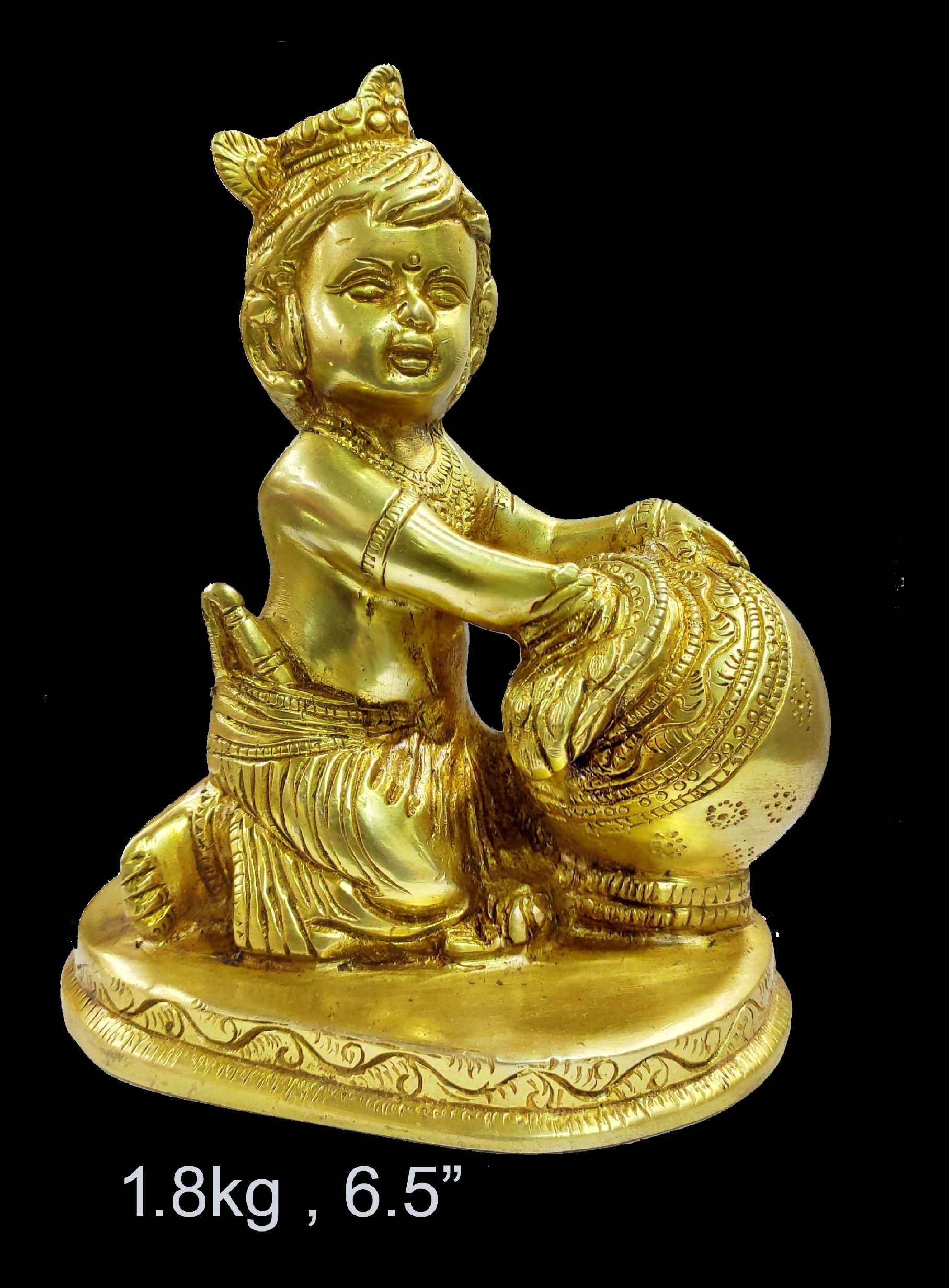 Brass Makhan Krishna 1.5 Kg 6.5" Inches
