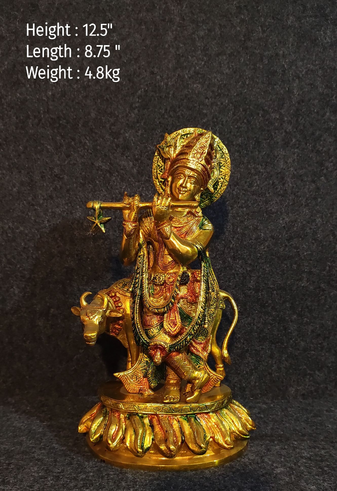 Brass Krishna With Cow Idols 4.8 Kg 12.5" Inches