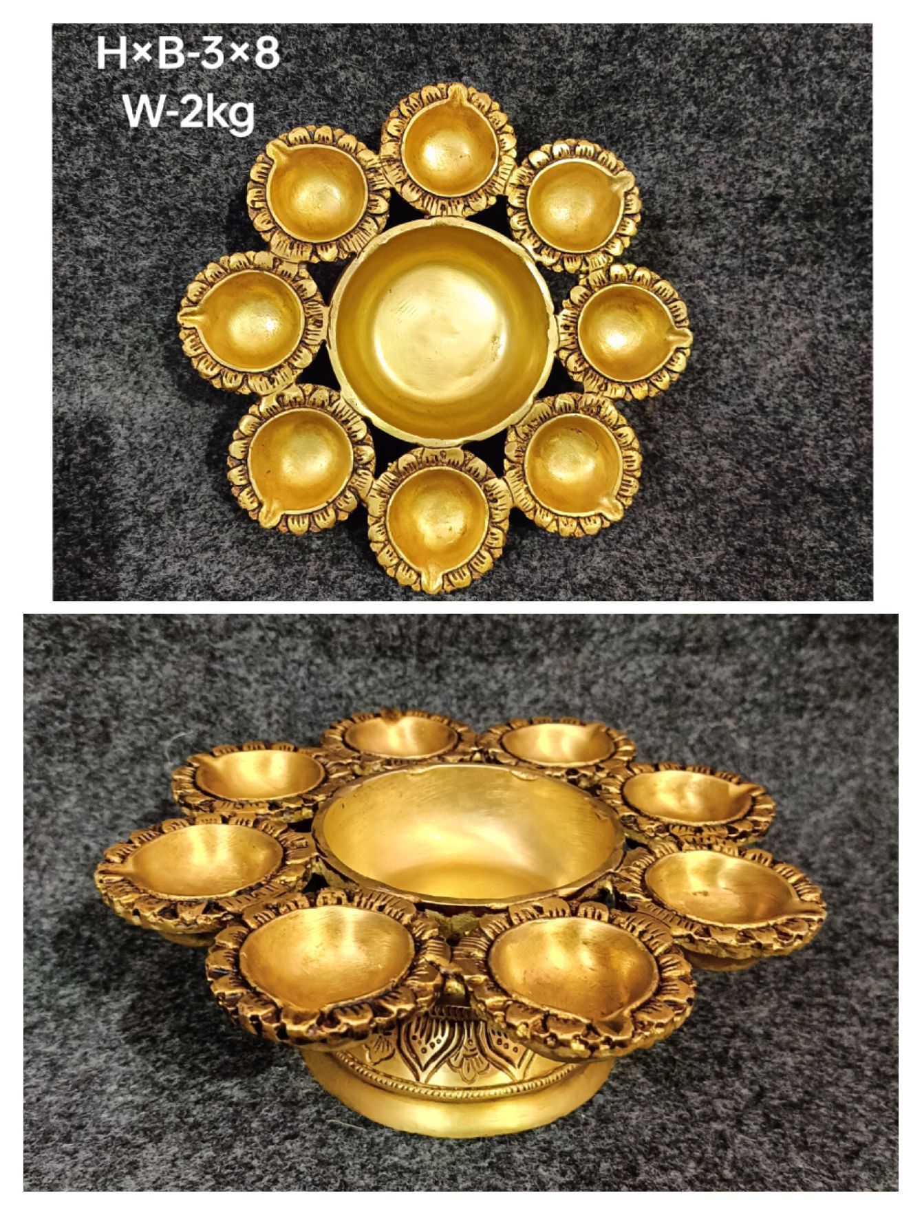 Brass Multi Diya Urli 2kg, 8''