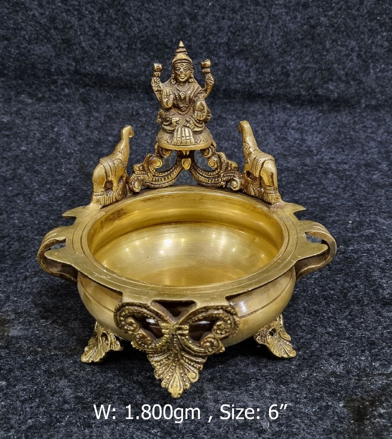 Brass Gaj Laxmi Urli. 1.8kg, 6''