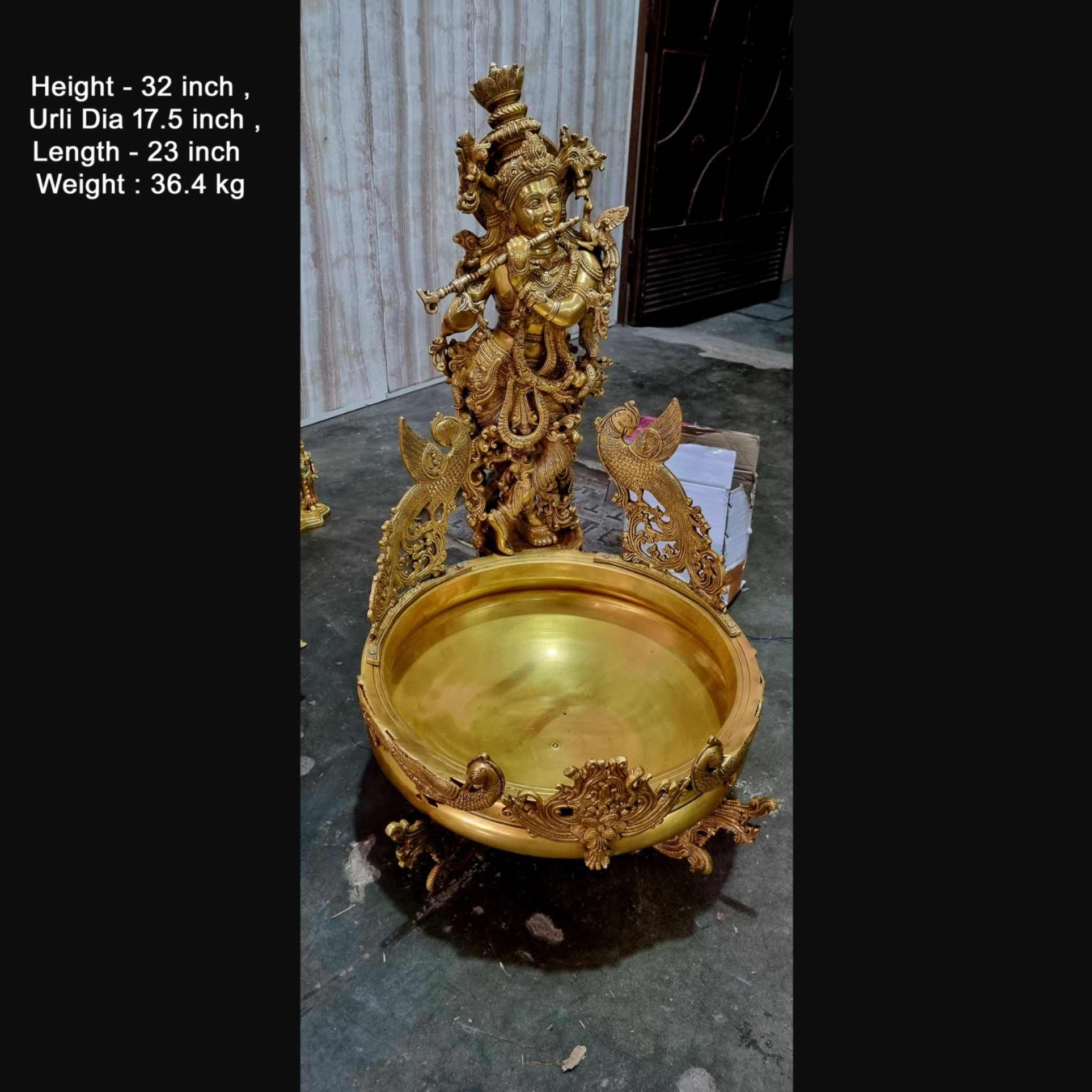 Brass Krishna Big Urli 36kg, 32''