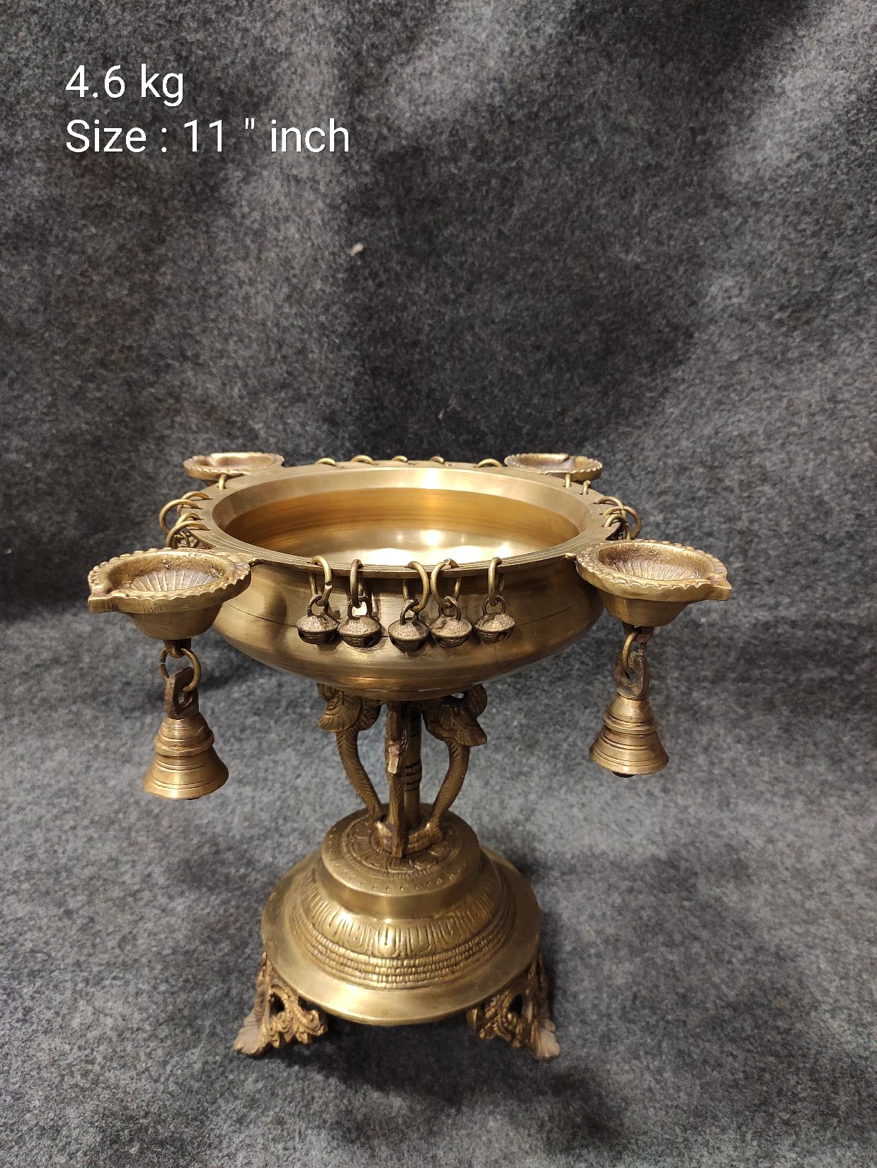 Brass Four Diya Urli With Stand.4.6kg, 11''