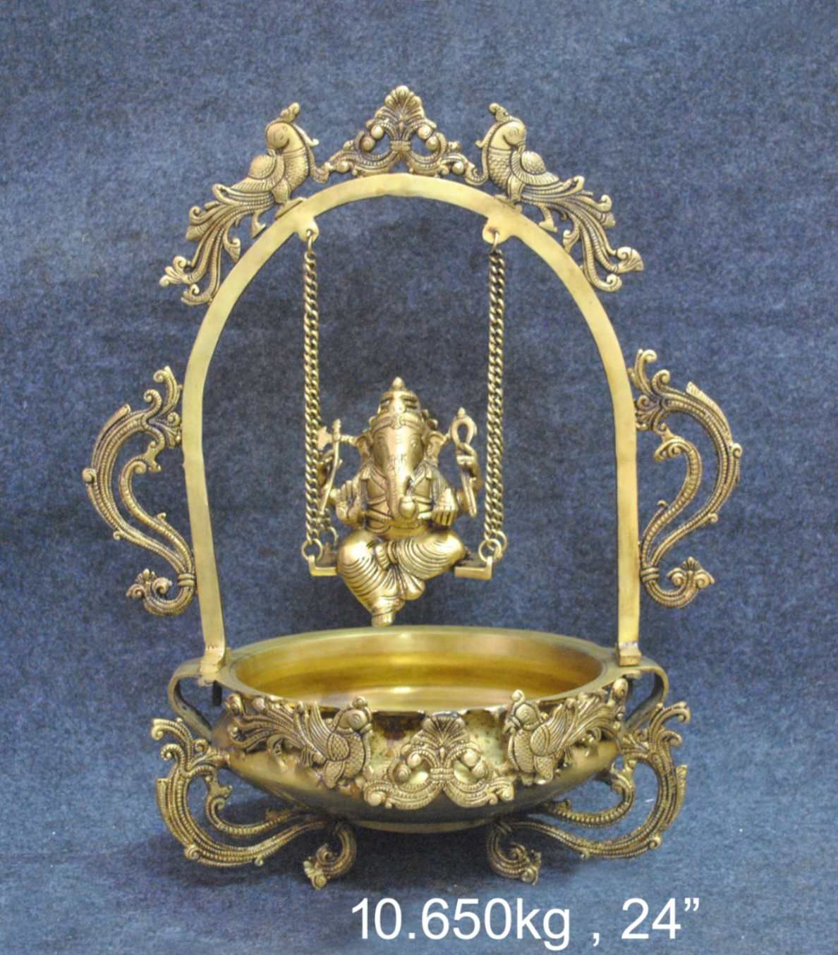 Brass Urli Jhula Ganesh. 10.7kg, 24''
