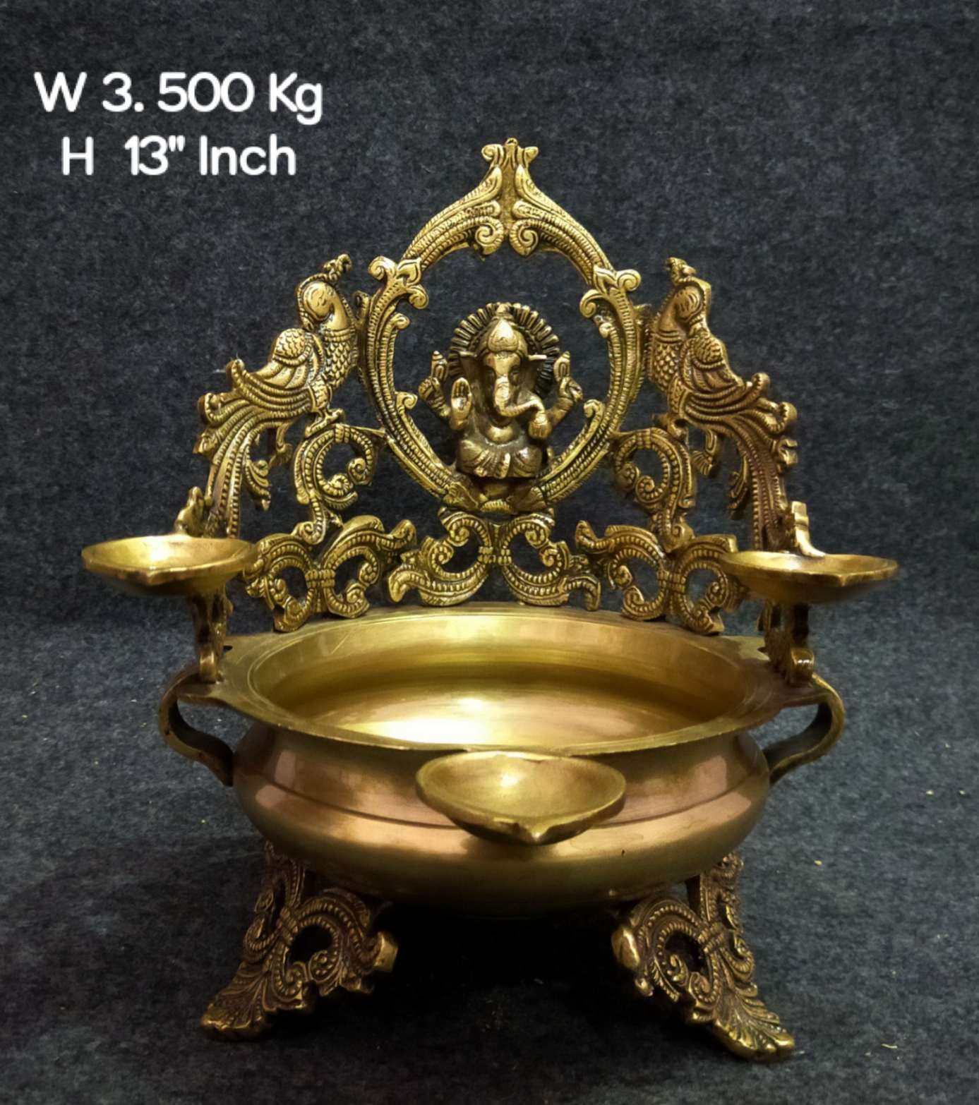 Brass Ganesh Diya Urli. 3.5kg, 13''