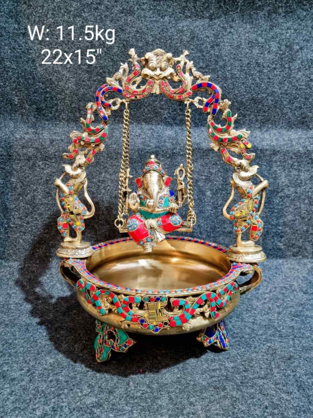 Brass Ganesha Jhula Urli.10.3kg, 21.5''