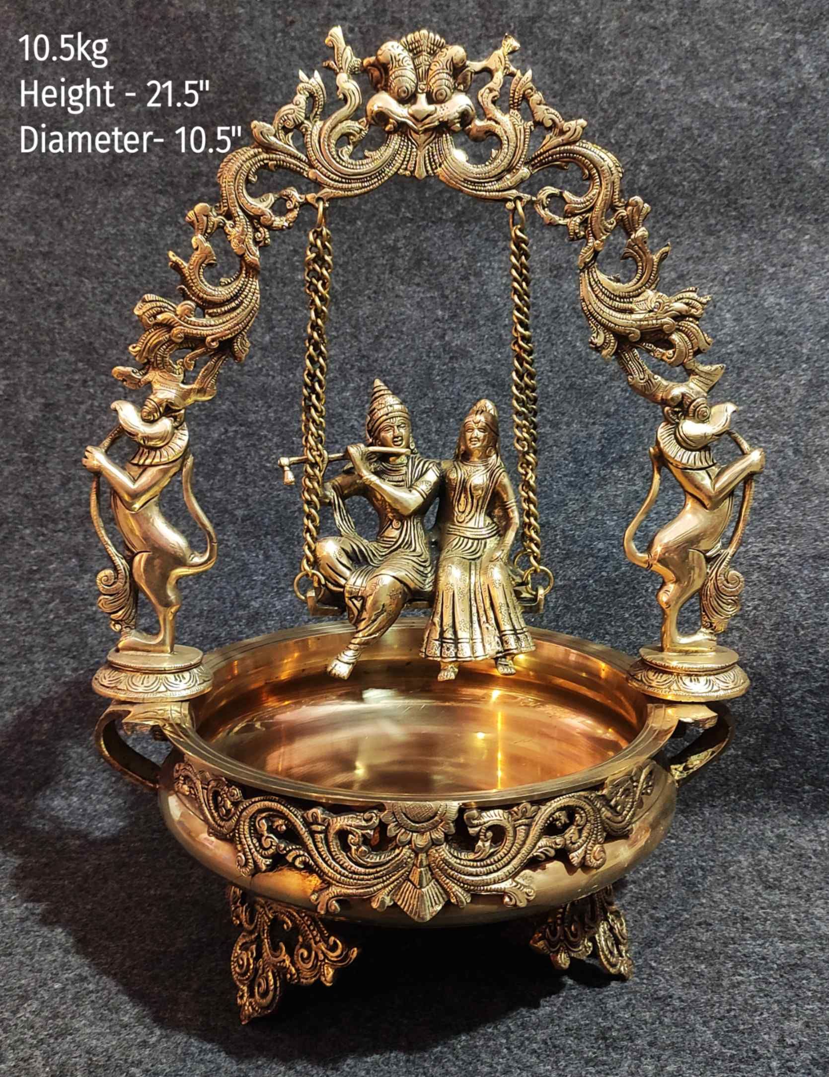 Brass Radha-Krishna Jhula Urli. 10.5 kg, 21.5''
